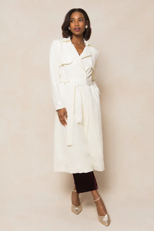 Angelica Trench in White Sequin - FINAL SALE