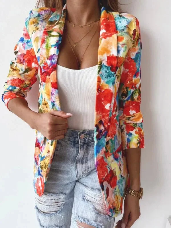 Stylish Printed V-Neck Women Coat