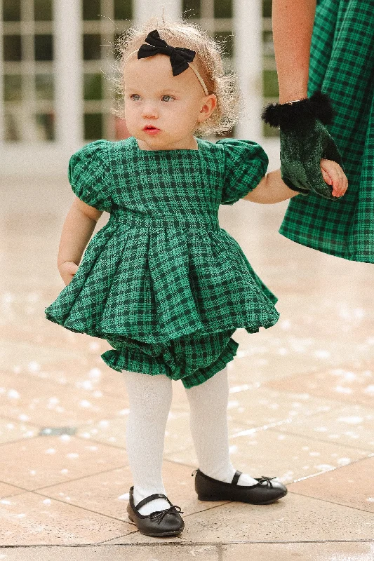 Baby Cupcake Dress Set in Bright Green Plaid - FINAL SALE