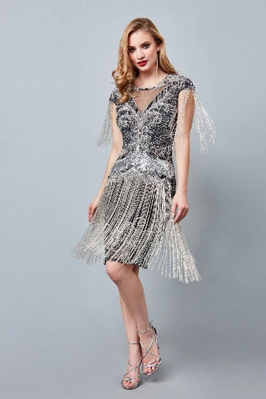 Sybill Fringe Flapper Dress in Black