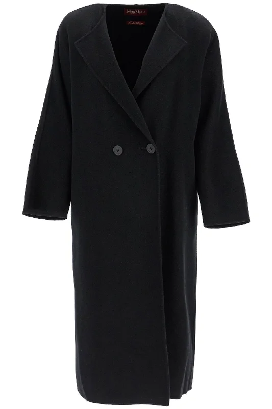 -breasted Wool Coat  - Black