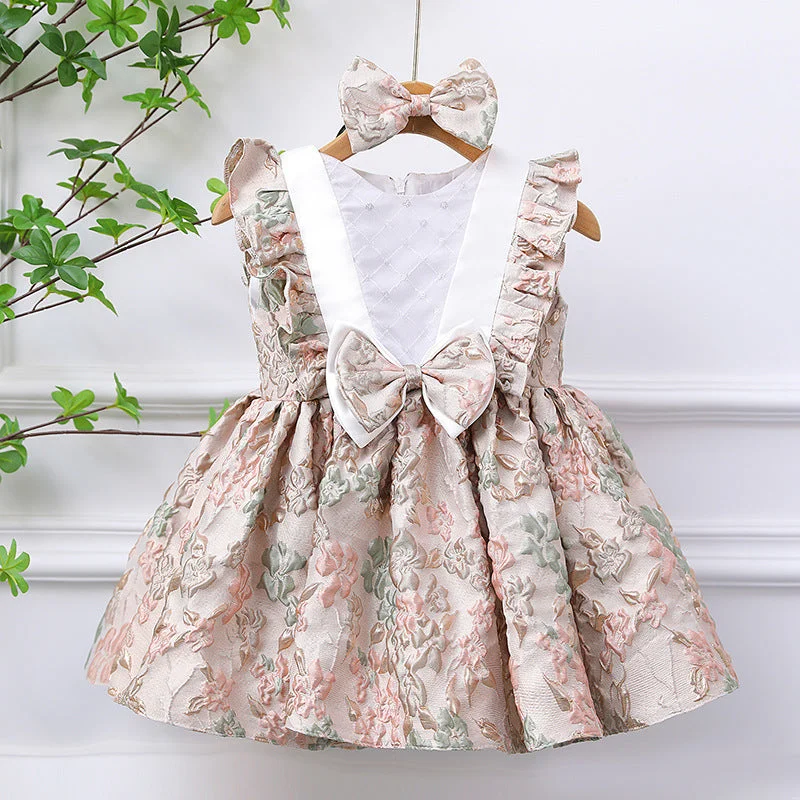 Elegant Baby Girls Butterfly Sleeves V-neck Floral Princess Dress for Young Children Birthday Dress