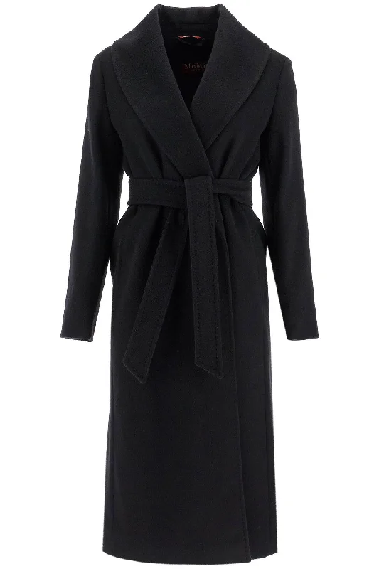 Long Woolen Dressing Gown Coat  - Black