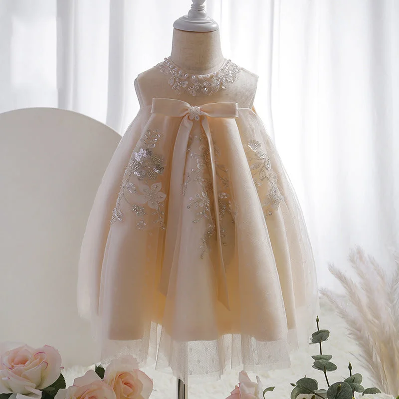 Cute Baby Girls Christening Dress Toddler Embroidery Sequins Birthday Party Princess Dress