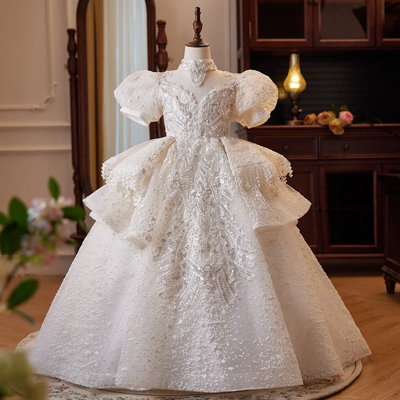 Luxurious Flower Girl Dress Children Formal Pageant Birthday Dress Sequin Princess Dress