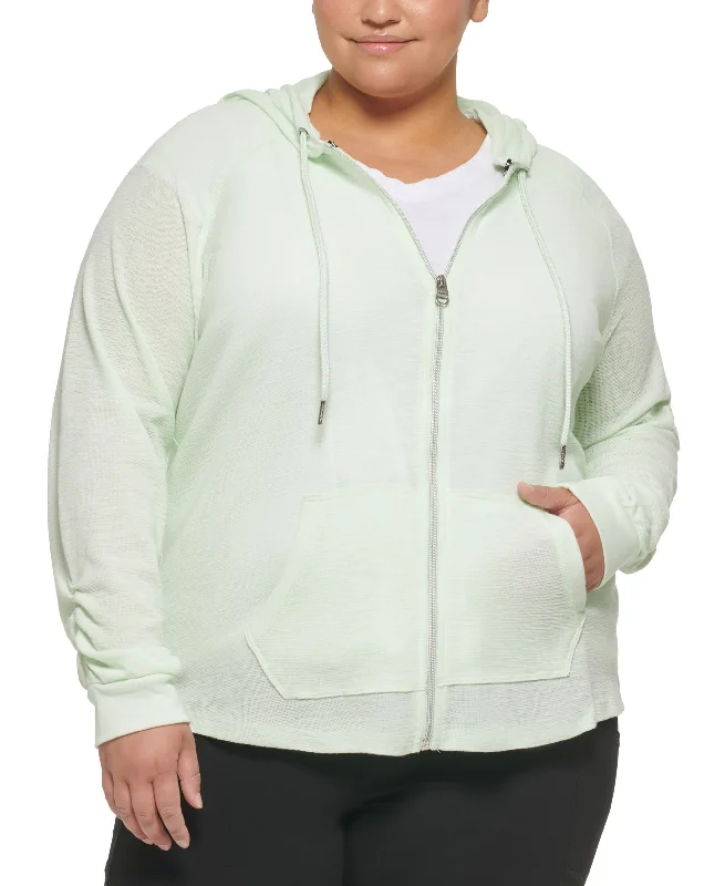 Calvin Klein Performance Plus Size Ruched Sleeve Zip Hoodie