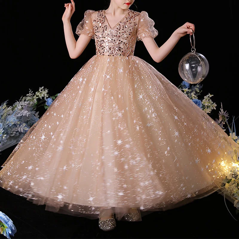 Elegant Baby Champagne Sequin Girl Formal Dresses Toddler Prom Dress