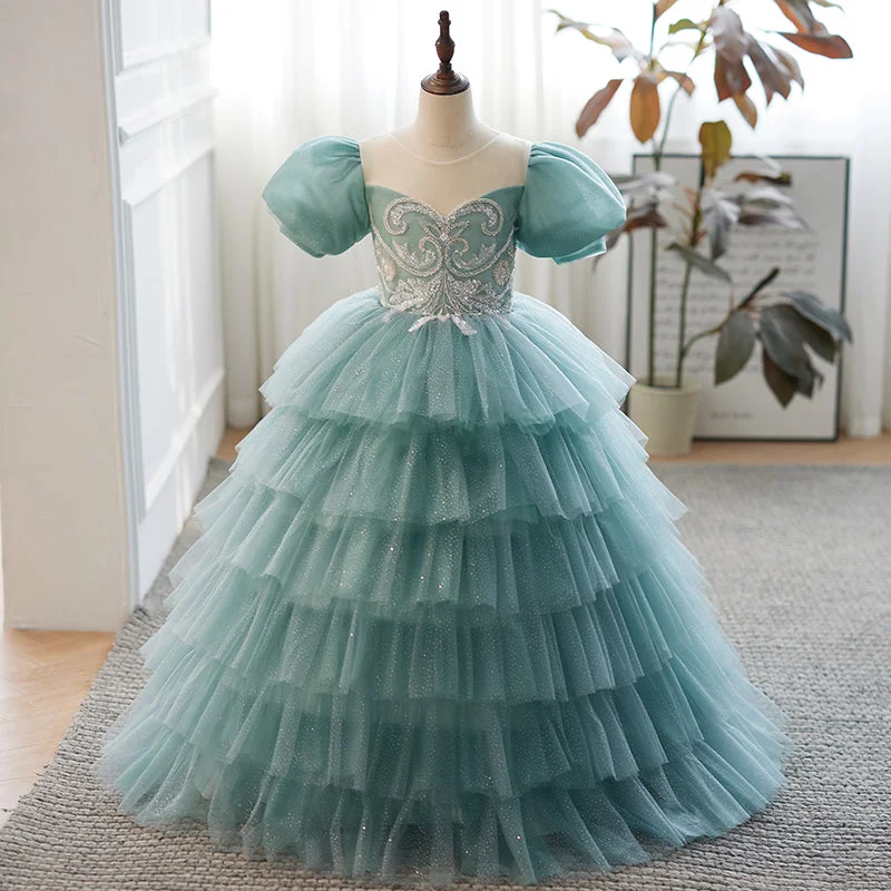 Flower Girls Dress Children Pageant Cake Dress Birthday Fluffy Formal Communion Dress