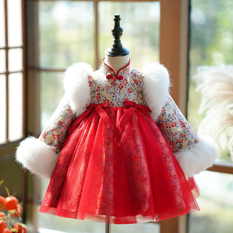 Cute Embroidery Baby Girl Winter Puffy Dress Toddler Birthday Christmas Princess Dress