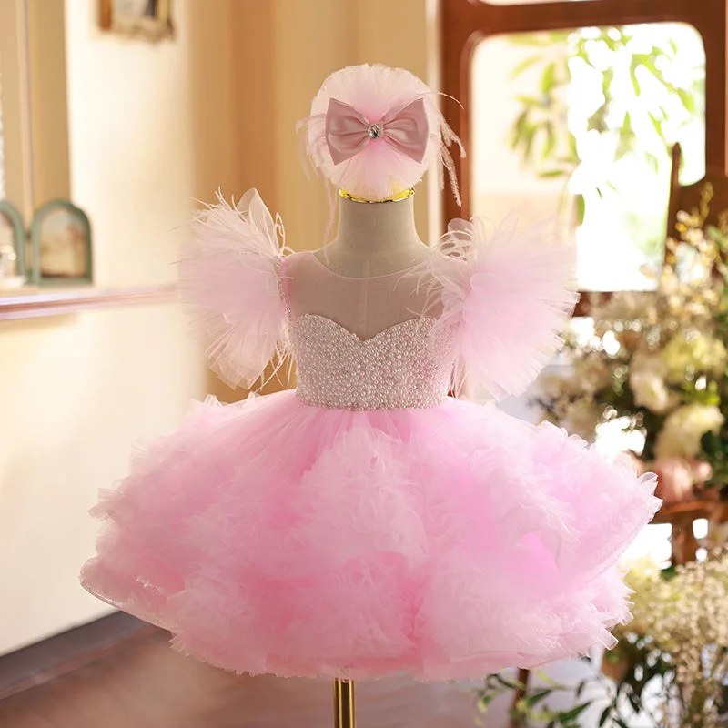 Baby Girl Birthday Party Pearl Chiffon Back Zipper Princess Dress