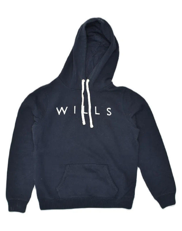 JACK WILLS Womens Graphic Hoodie Jumper UK 14 Large  Navy Blue Cotton