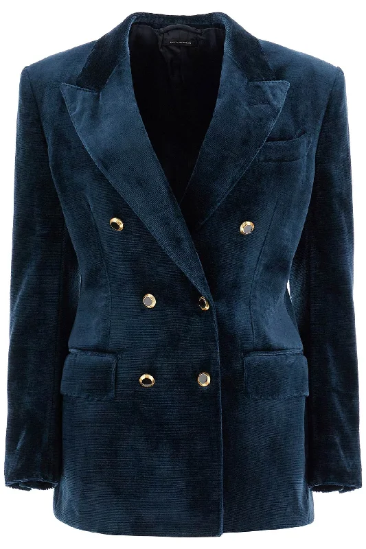 Wallis Velvet Double-breasted Jacket  - Blue