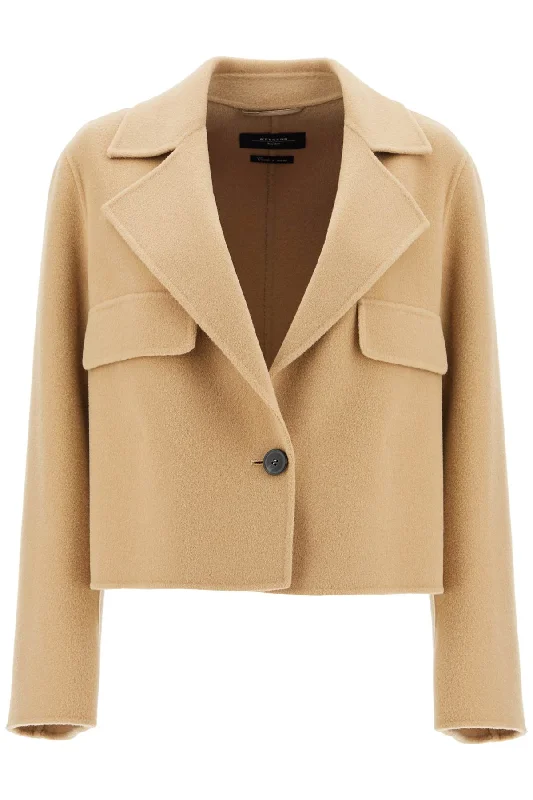 Cropped Single-breasted Wool Jacket  - Beige