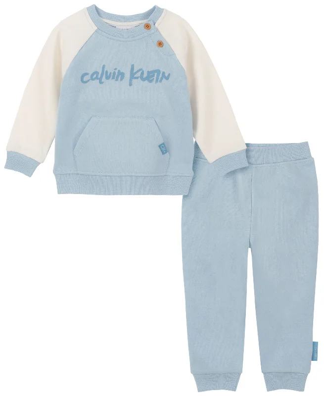 Calvin Klein Baby Boys Colorblock Fleece Crewneck Sweatshirt Joggers 2 Piece Set