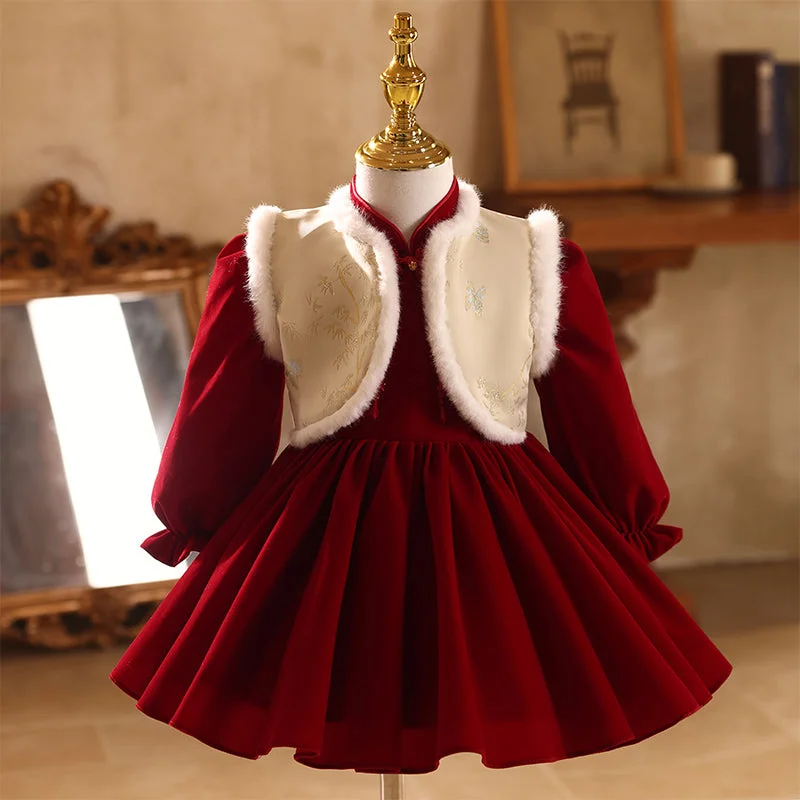 Girls First Communion Dress Children's Birthday Red Princess Dress