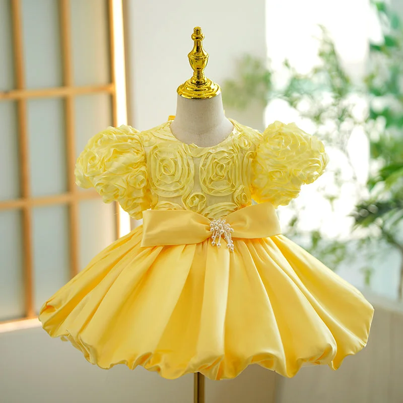 New Girls Yellow Puffy Toddler Princess Dress