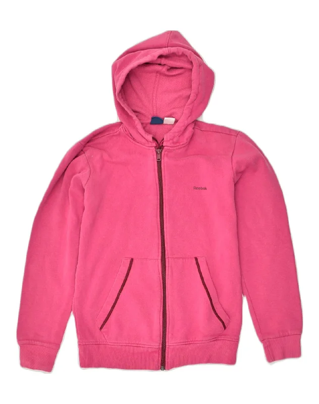 REEBOK Womens Zip Hoodie Sweater UK 10 Small Pink Cotton