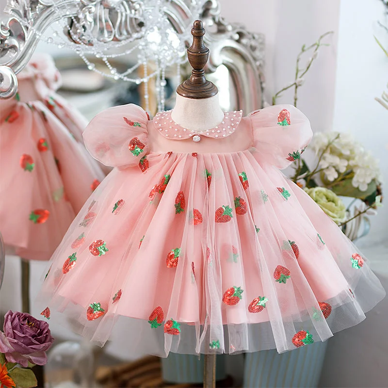 Baby Girl Summer Sequined Strawberry Princess Dress