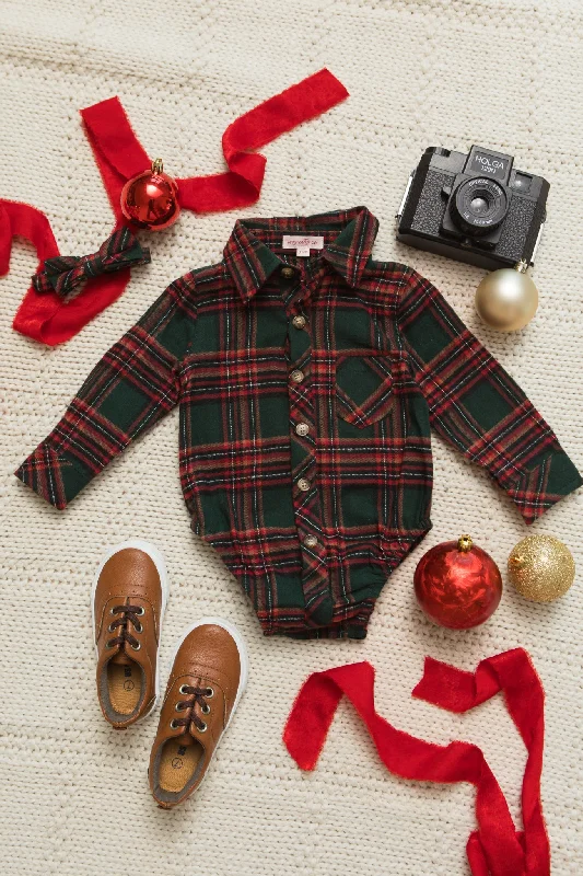 Baby Boys John Shirt in Hattie Green Plaid - FINAL SALE