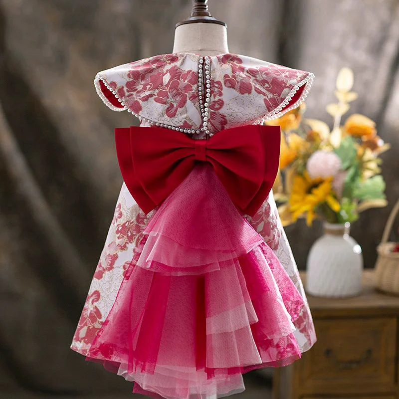 Elegant Baby Girls Embroidered Big Bow Princess Dress Toddler Flower Girl Dresses