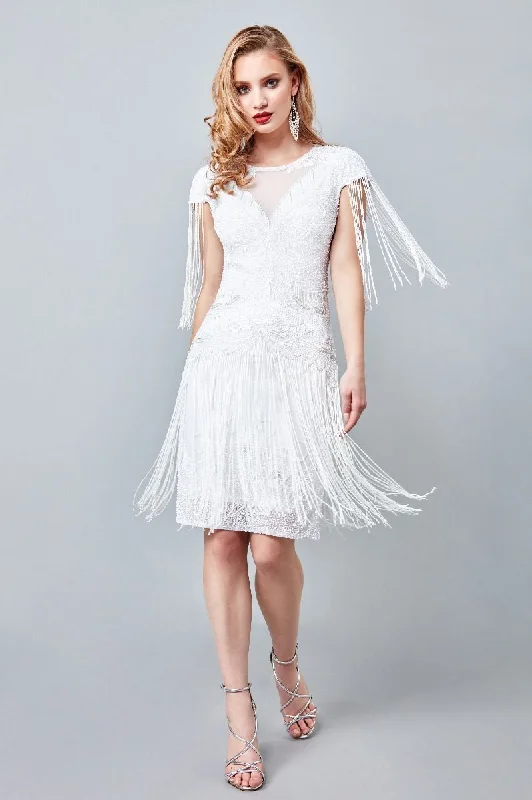 Sybill Fringe Flapper Dress in White