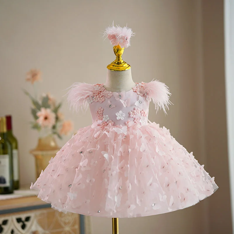 Cute Baby Birthday Party Tassel Sleeveless Dress Butterfly Flower Princess Dress