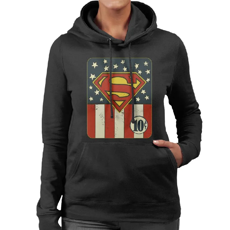 Superman US Flag Golden Age 10c Art Women's Hooded Sweatshirt