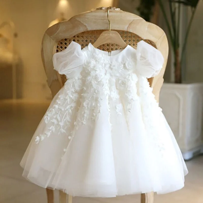 White Baby Girl Summer Baptism  Dress Toddler Birthday Party Princess Dress