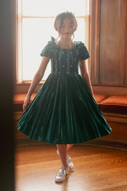 Mini Tiara Dress in Green Velvet - FINAL SALE