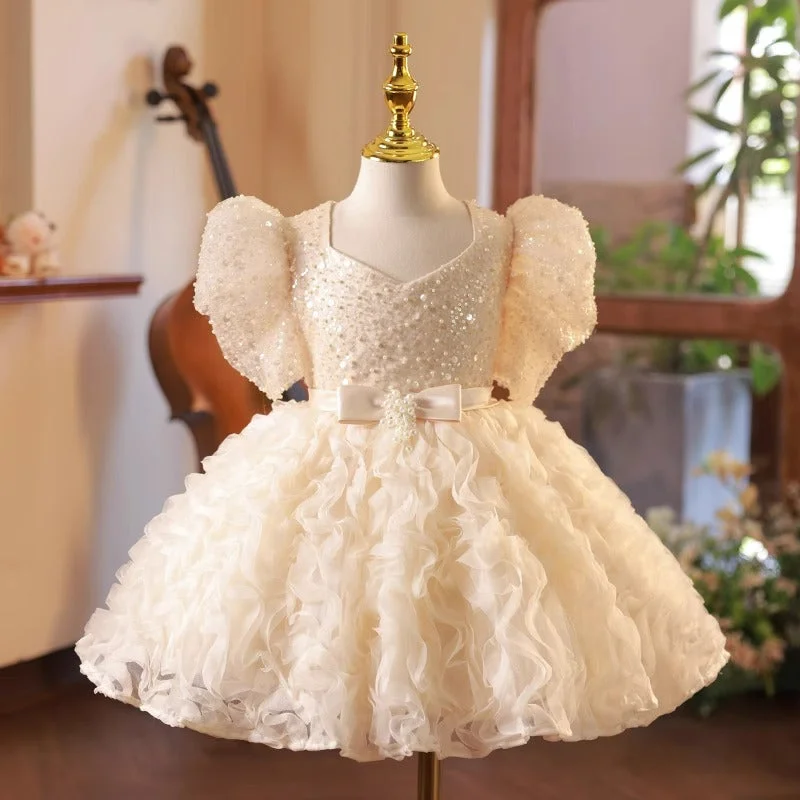 Baby Girl Sequins Flower Dress Toddler First Communion Dresses Birthday Dress