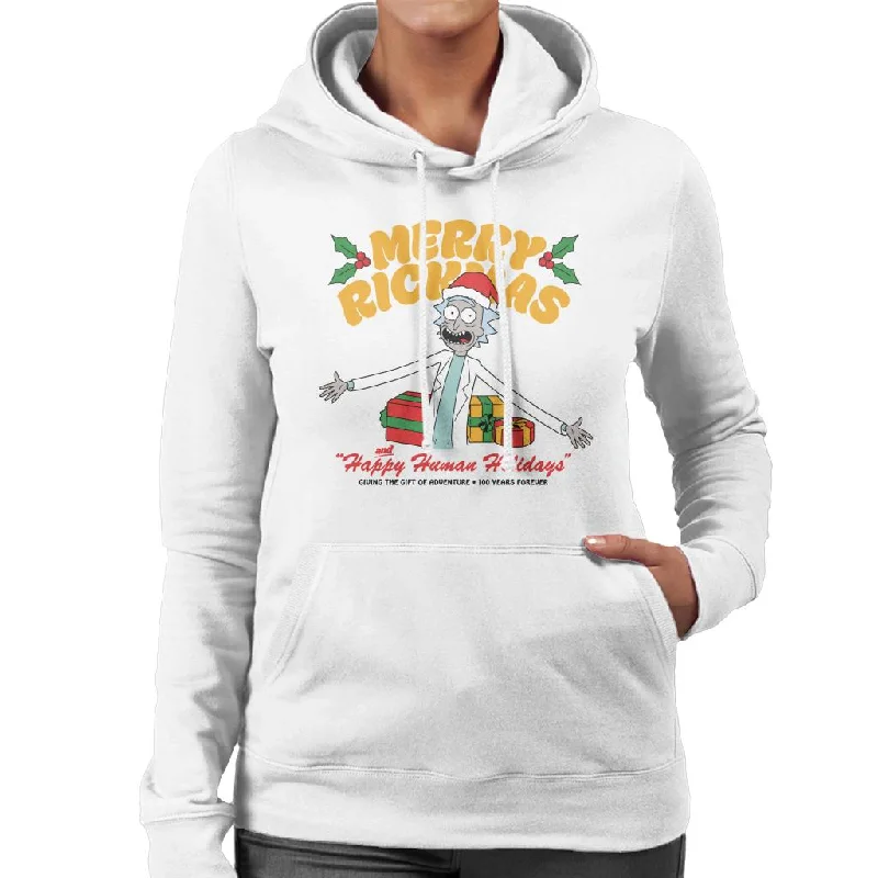 Rick and Morty Merry Rickmas And Happy Human Holidays Christmas Women's Hooded Sweatshirt