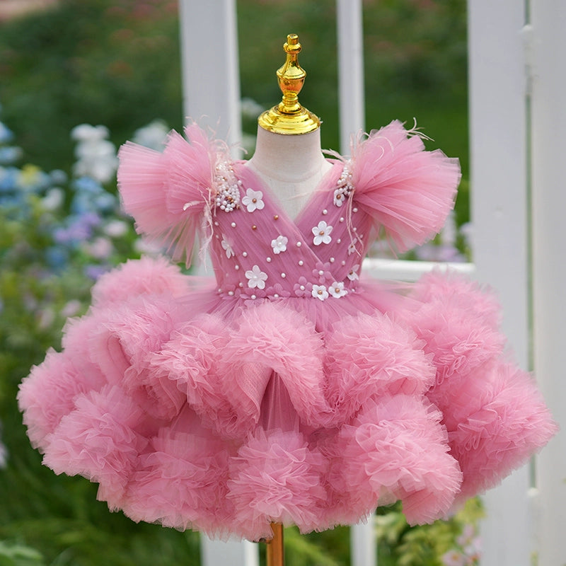 Cute Baby Girl Pink Fluffy Dress Toddler Beauty Pageant Princess Dress