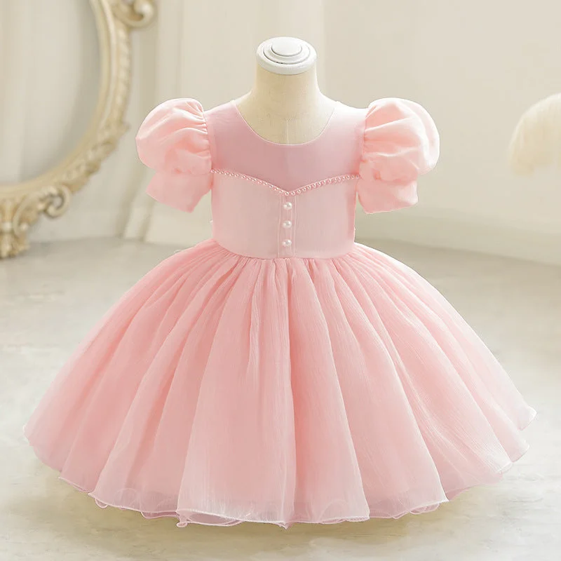 Elegant Baby Girls Puff Sleeve Tulle Dress Toddler Little Girl Pageant Dresses