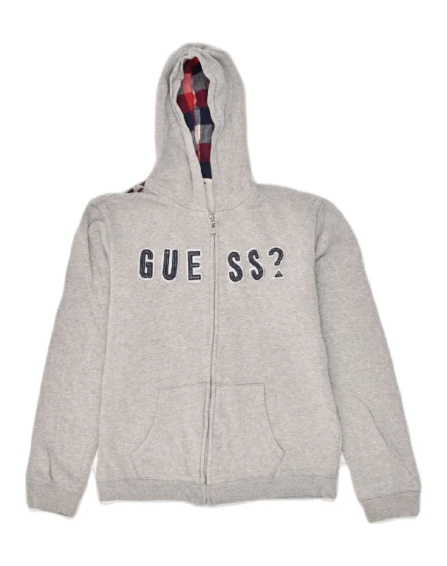 GUESS Womens Graphic Zip Hoodie Sweater UK 16 Large Grey Cotton