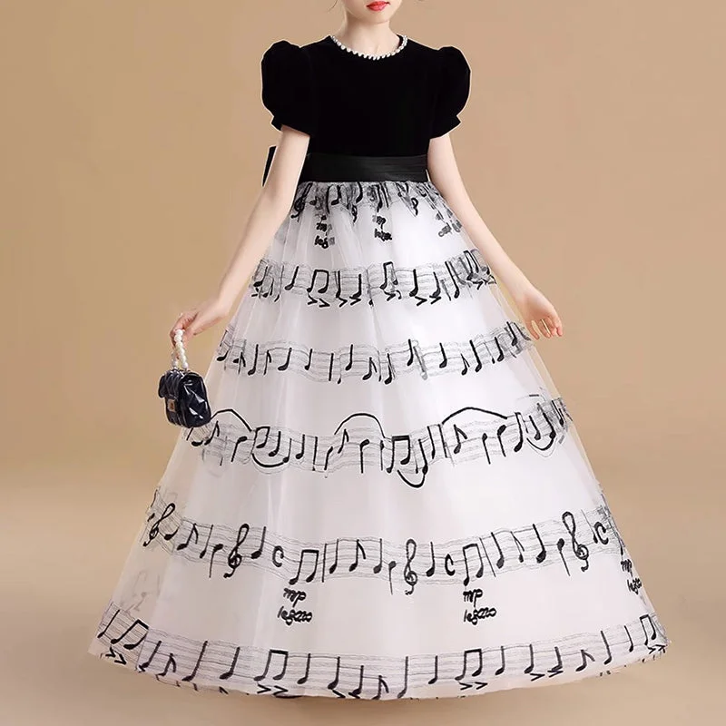 Cute Baby Girl Musical Note Print Dress Toddler Birthday Pageant Princess Dress