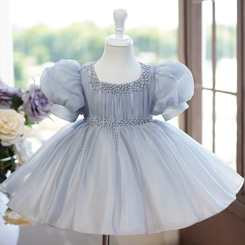 Elegant Baby Girls Puff Sleeve Mesh Princess Dress Toddler Ball Gowns