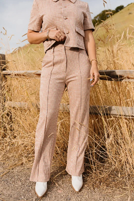 Drew Pants in Tan Gingham - FINAL SALE