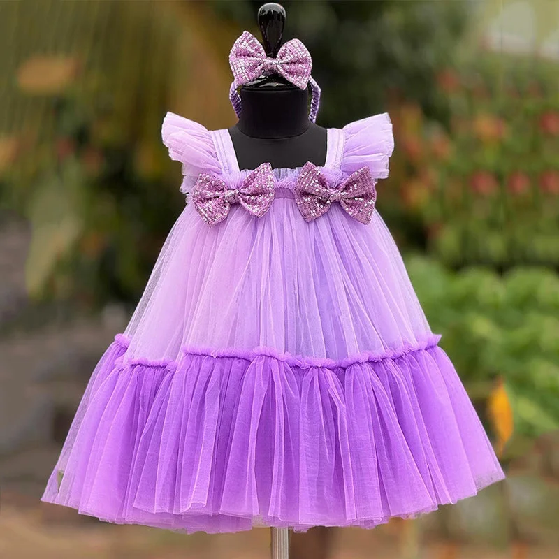 Elegant Baby Purple Flying Sleeves Tulle Dress Toddler Party Princess Dress