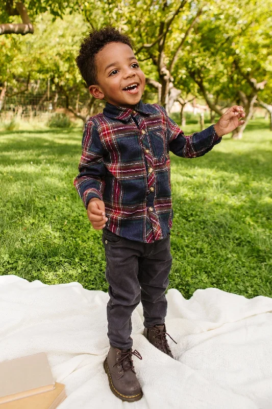 Boys John Shirt in Madeline Navy Plaid - FINAL SALE