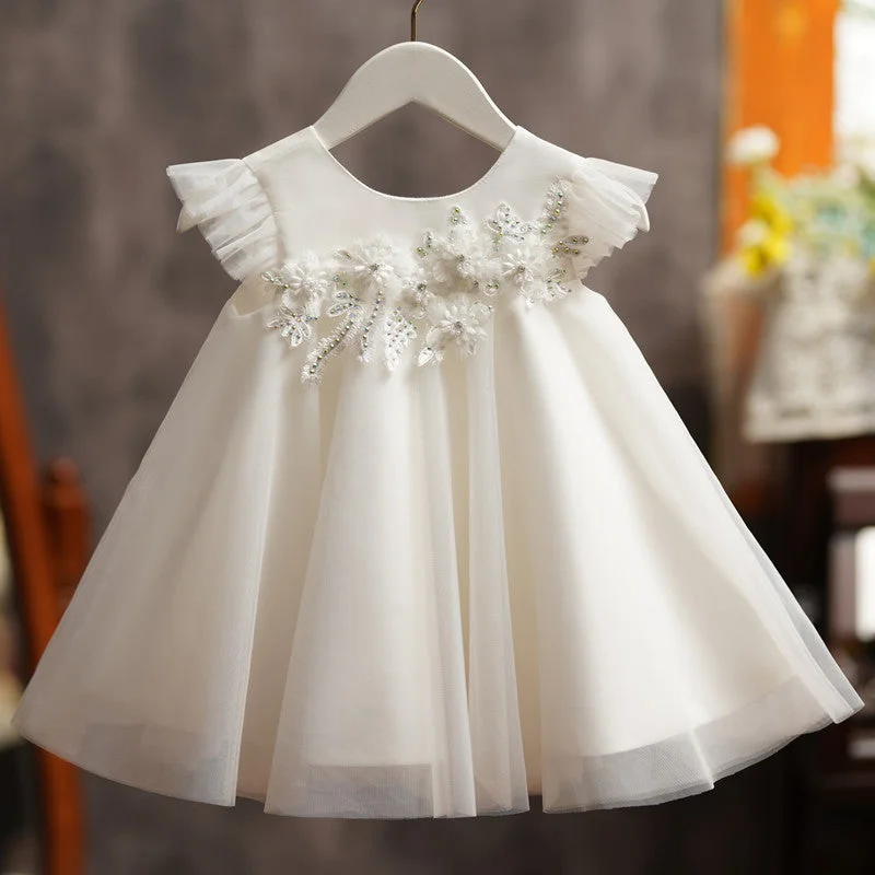 Cute One Year Old Baptism Dress White Birthday Princess Dress