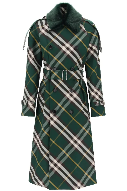 Kensington Trench Coat With Check Pattern  - Green