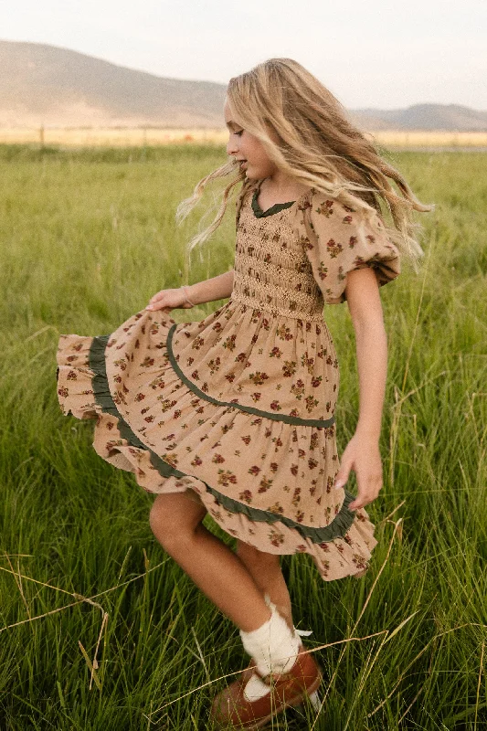 Mini Roselyn Dress in Tan Floral - FINAL SALE