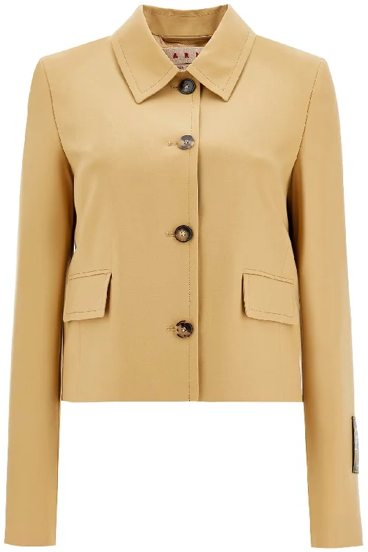 Short Wool Blend Jacket  - Beige