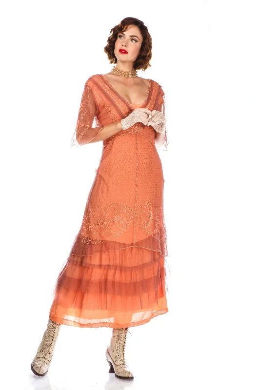 Sylvia 1920s Titanic Style Dress in Grapefruit Rose