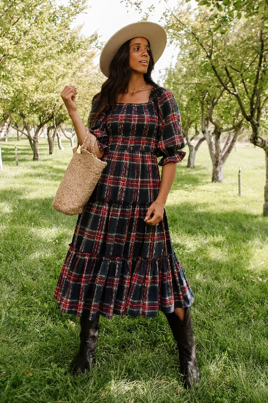 Madeline Dress in Navy Plaid - FINAL SALE