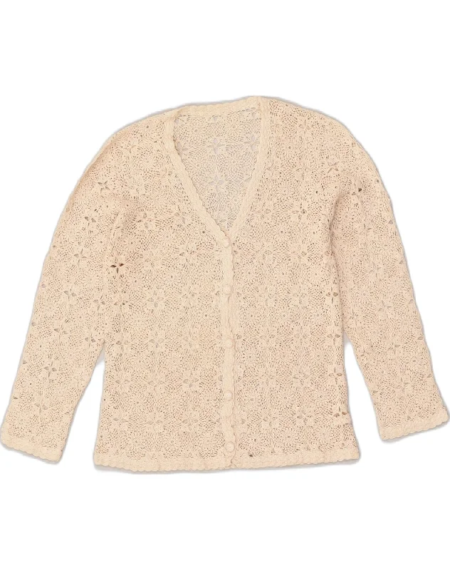 VINTAGE Womens Crochet Cardigan Sweater UK 8 Small Beige