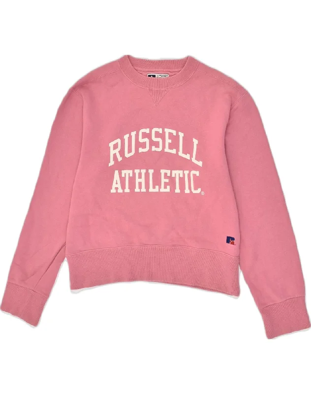 RUSSELL ATHLETIC Womens Crop Graphic Sweatshirt Jumper UK 18 XL Pink