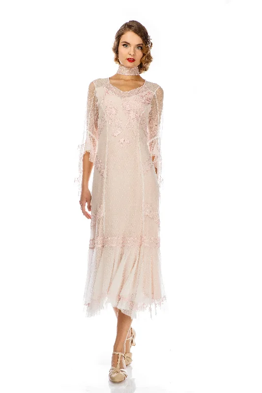 1920s Vintage Style Dress in Ivory-Pink by Nataya