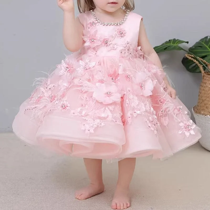 Cute Baby Girl Embroidery Pageant Dress Toddler Birthday Party Ball Gown