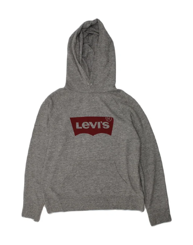 LEVI'S Womens Graphic Hoodie Jumper UK 10 Small Grey Cotton